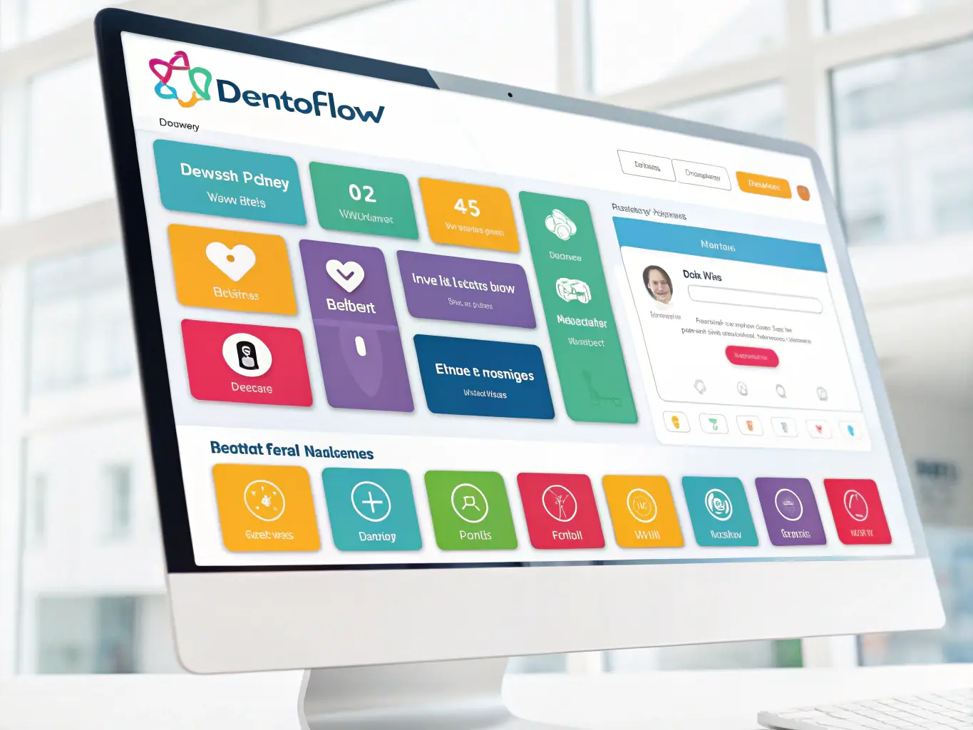A clean, modern interface of the Veladent Dental Management Platform, showcasing its integrated scheduling and patient management features. The image should convey efficiency and ease of use.