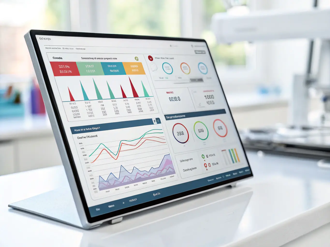 A dashboard view of Veladent's analytics module, displaying key performance indicators (KPIs) for a dental practice. The image should highlight data-driven insights and performance tracking.