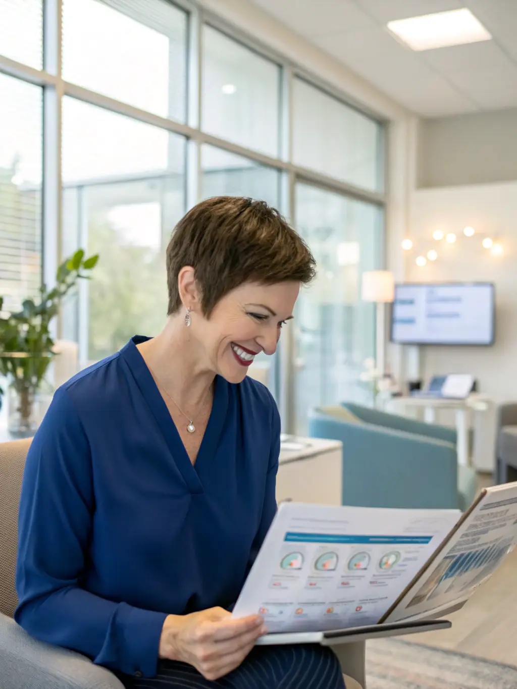 A dental practice owner analyzing data insights on Veladent's analytics dashboard, demonstrating data-driven decision-making.