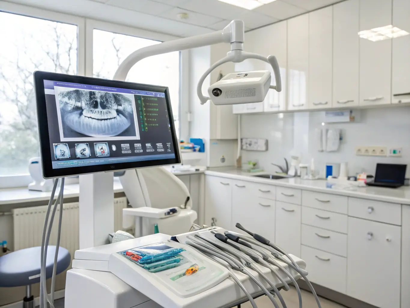 A dentist reviewing a dental X-ray image within Veladent's imaging module, demonstrating the clarity and integration of diagnostic tools.